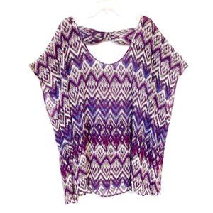 Torrid Blouse Chevron Print Cap Sleeve Keyhole Bac